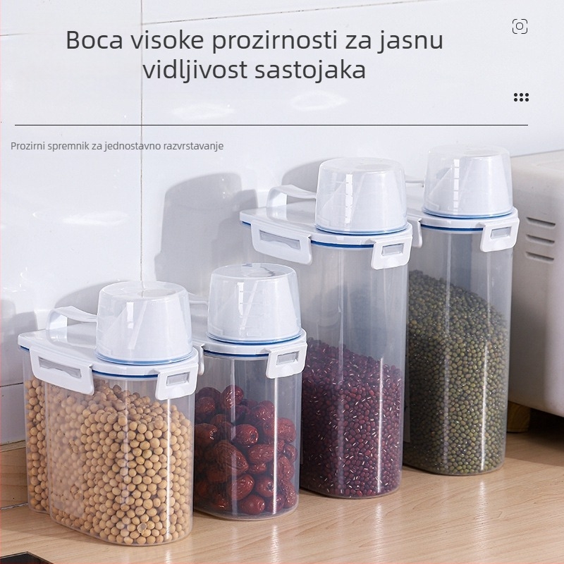 Plastična posuda za rižu u japanskom stilu s mjericom, zatvorena, otporna na vlagu i insekte, kuhinjska posuda za skladištenje žitarica
