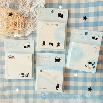 Bilješke s motivom mačke, bilježnice u Ins stilu, kvadratičnog oblika, ljepljive, osnovno pakiranje