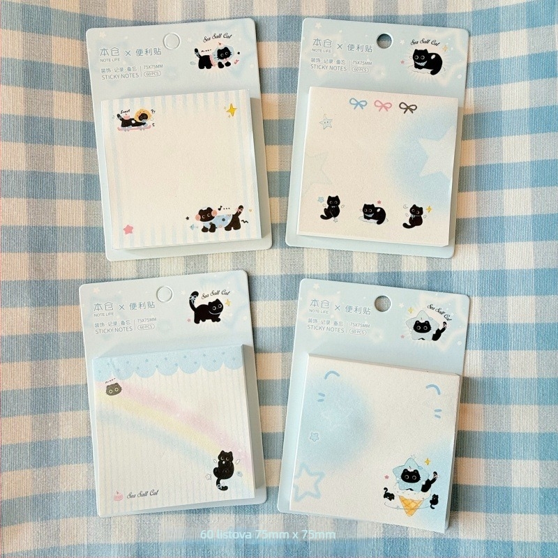 Bilješke s motivom mačke, bilježnice u Ins stilu, kvadratičnog oblika, ljepljive, osnovno pakiranje