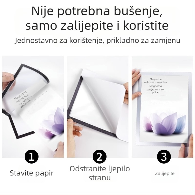 Magnetski zidni okvir za dokumente, proziran prikaz dokumenta, plastična konstrukcija, model 1546298, podesiva veličina ugradnje, debljina ploče opcionalna