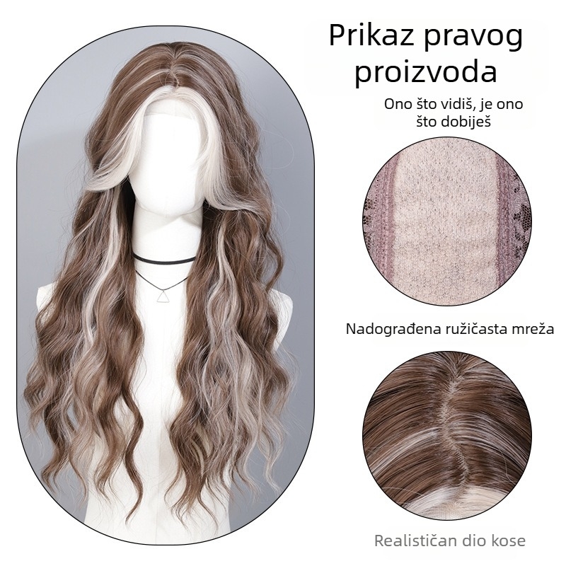 Ženska duga kovrčava perika s dugim bangs, model QLSB02, vlakna visoke temperature, mehanička obrada