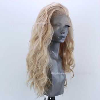 Perika s dugim kovrčama, prednja čipkasta kapa, vlakna otporna na toplinu, model AMY-117, stil Ruili, prirodan izgled, s šiškama