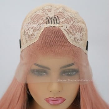 Perika s dugim kovrčama, prednja čipkasta kapa, vlakna otporna na toplinu, model AMY-117, stil Ruili, prirodan izgled, s šiškama