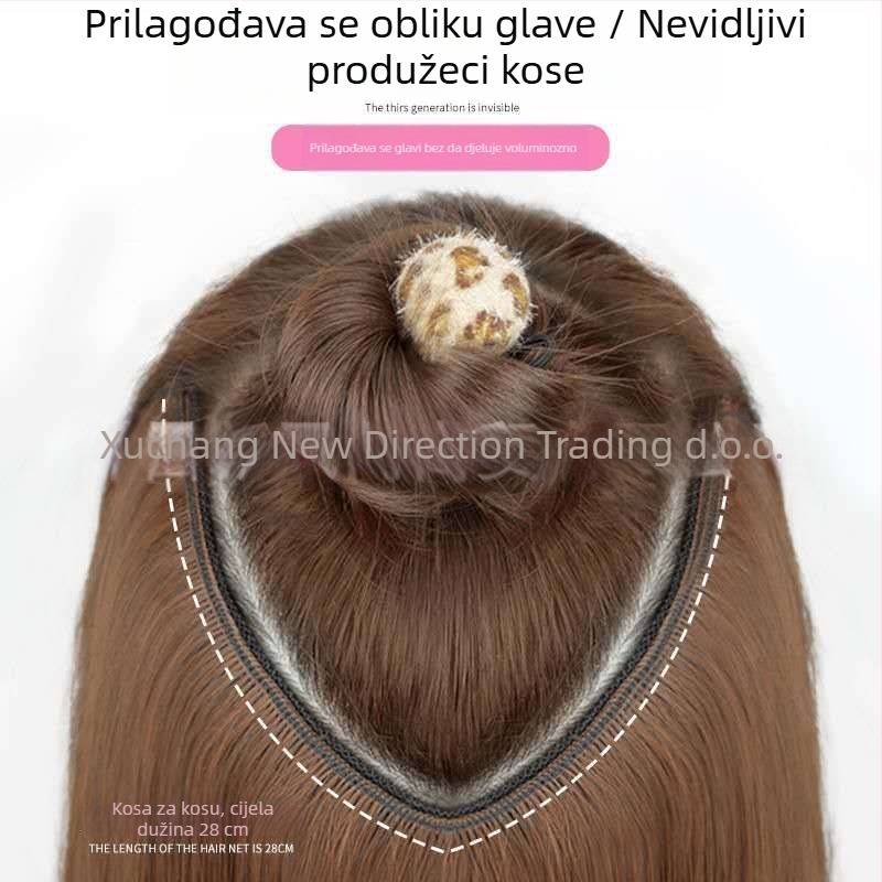V-oblik dodatak za kosu s pet kopča za žene – jedan komad dugih vlasi, korejski stil, vlakna otporna na visoke temperature, mijenja oblik