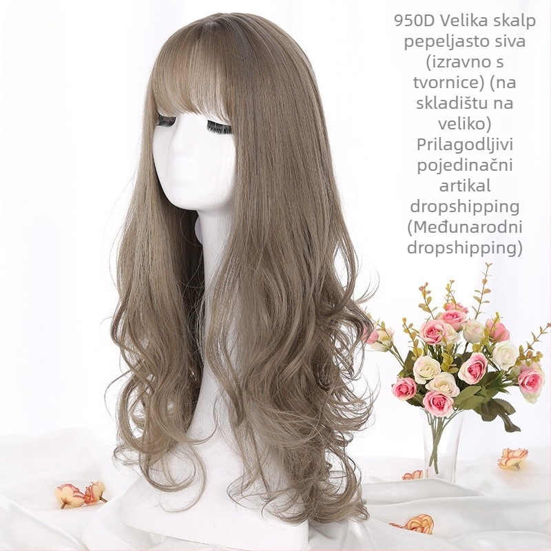Perika za cijelu glavu – dugačke kovrčave kose s Qi fringe, vlakna visoke temperature, model 950D, korejski stil