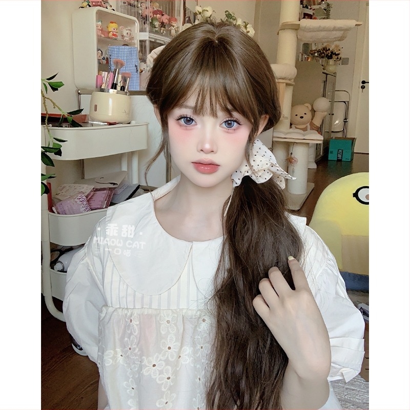 Ženska perika s dugim kovrčama, korejski stil, prirodna bangs, Lolita stil, potpuna perika