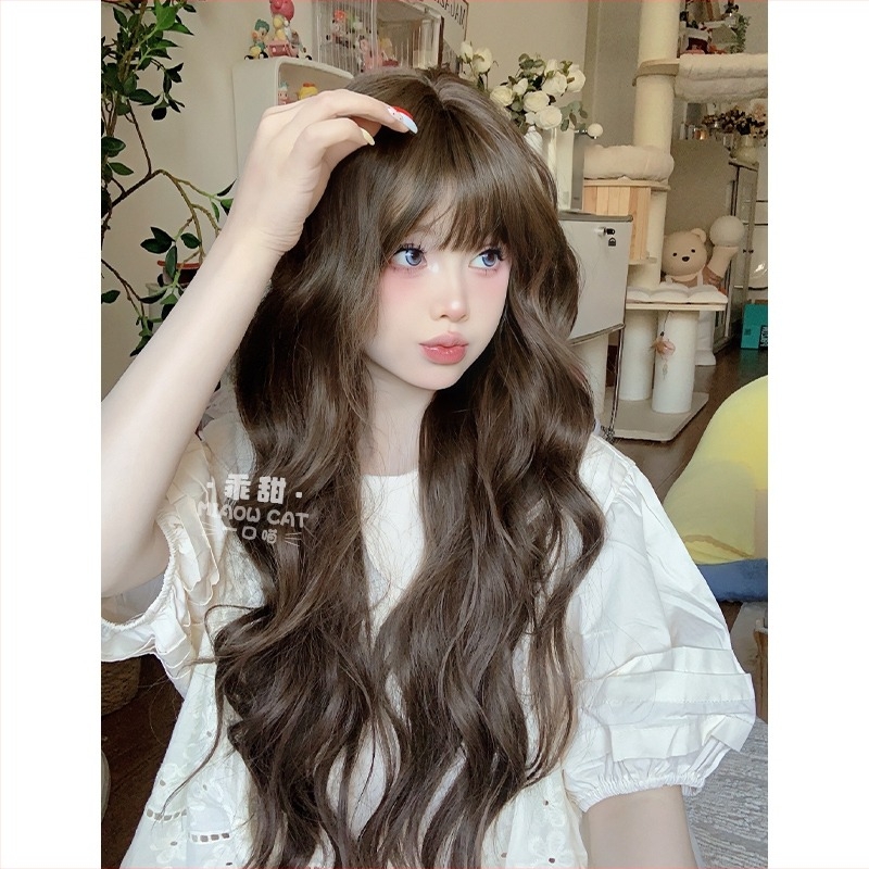 Ženska perika s dugim kovrčama, korejski stil, prirodna bangs, Lolita stil, potpuna perika