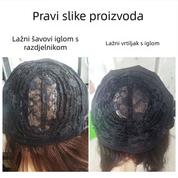 Prirodna perika od pravih ljudskih vlasi za žene — dugi ravni vlasi sa kosim fringeom, duljina klavikule, nadograđeni model