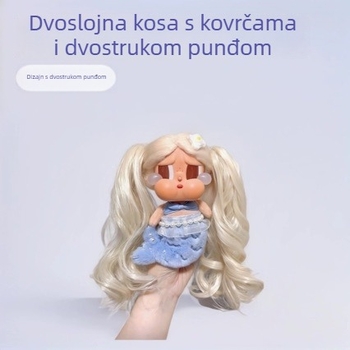 Perika za lutke s dvostrukom punđom i kovrčavom kosom, vlakna otporna na visoke temperature, srednja do duga kosa, sladko osvježavajući stil