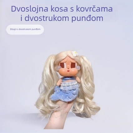 Perika za lutke s dvostrukom punđom i kovrčavom kosom, vlakna otporna na visoke temperature, srednja do duga kosa, sladko osvježavajući stil