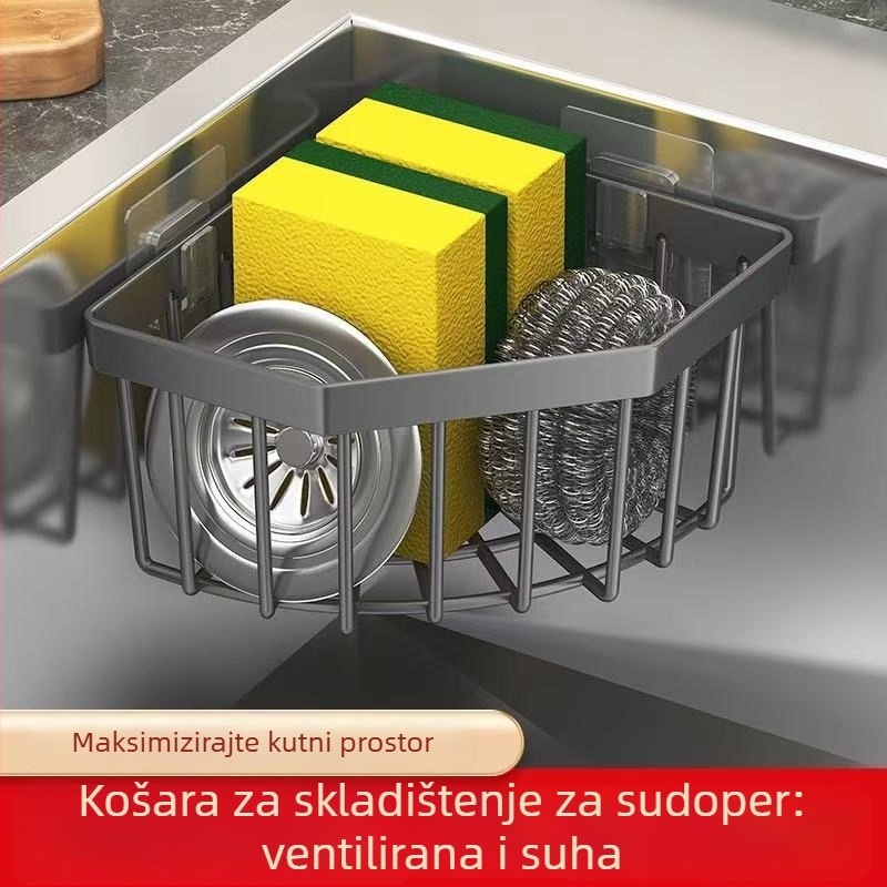 Zidni organizator za sudoper s trokutastim odvodnim košem, plastični; bez instalacije; moderan jednostavan dizajn