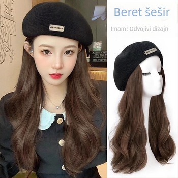 Ženska perika u beret stilu s dugim kovrčavim kosom, integrirana kapa; materijal kose: proteinsko svilo; model Iron beret long curly hair