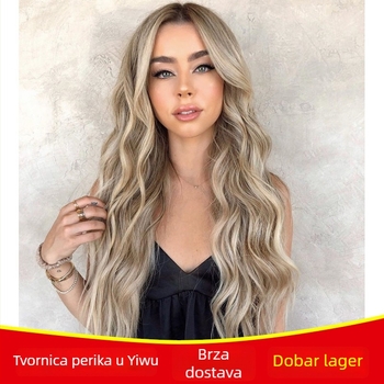 Qiongzi perika s dugim kovrčama i dugim fringeom, vlakna otporna na visoke temperature, može se bojiti, model 20974