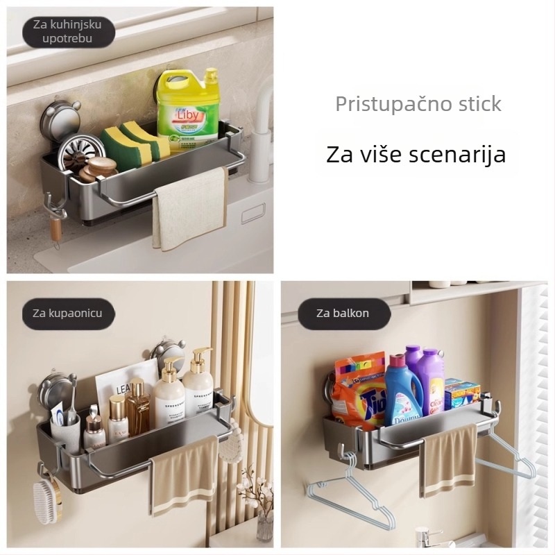 Kuhinjska posuda za odvodnju sa usisnom čašom, zidni nosač za pohranu, bez montaže, višestruka namjena, plastična, stil laganog luksuza, za krpe i spužve