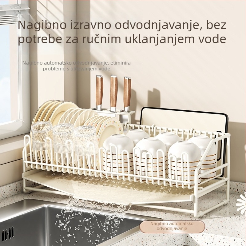 Integrirani stalak za sušenje posuđa i pribora, od karbonske čelika, moderan minimalistički stil, lansiran 2025