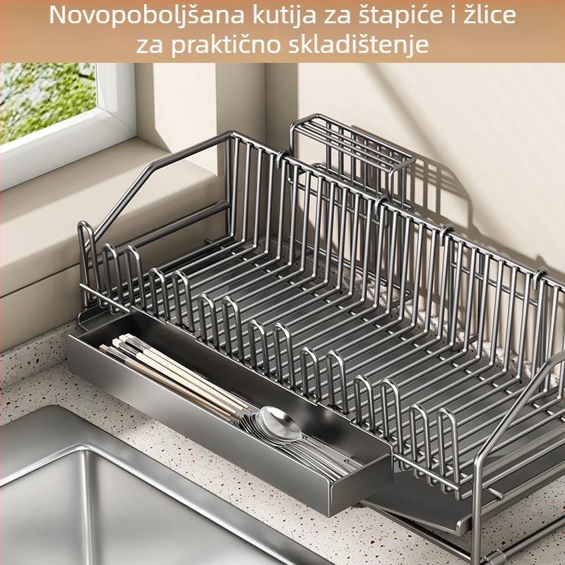 Integrirani stalak za sušenje posuđa i pribora, od karbonske čelika, moderan minimalistički stil, lansiran 2025