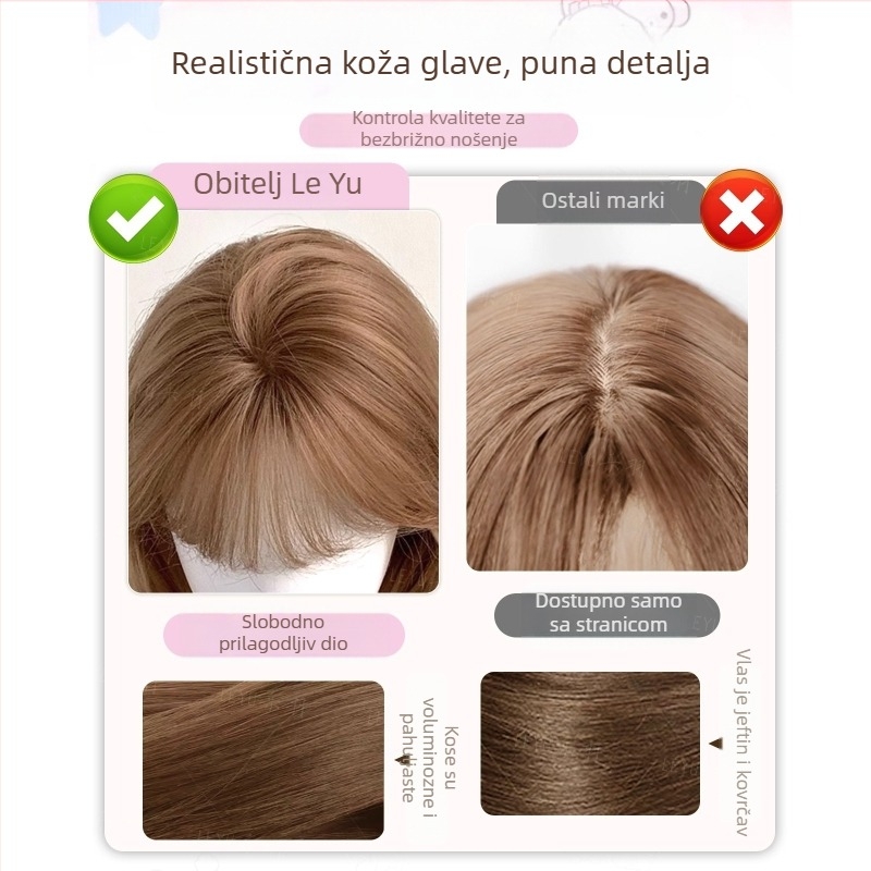 Paruka za žene, realistična puna perika s dugim kovrčavim kosom i dugim šiškama, korejski stil, otporna na toplinu sintetička vlakna, svakodnevni prirodni izgled