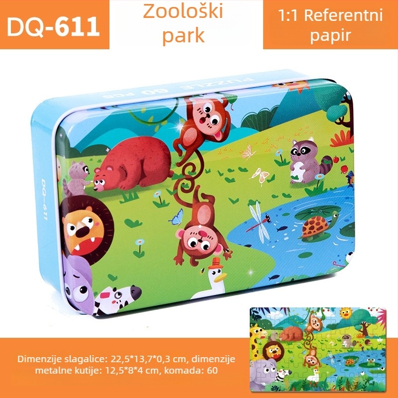 Drveni ravni slagalica za djecu 4–6 godina, 60 komada, blister pakiranje