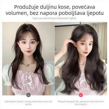 Perika s kovrčavim oblikom V, pahuljast volumen, jednoplošna kosa, duga kosa, korejski stil