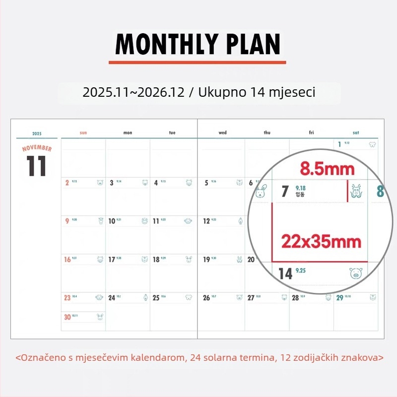 2026 godina konja: tjedni planer s PVC omotom, studentski mjesečni dnevnik