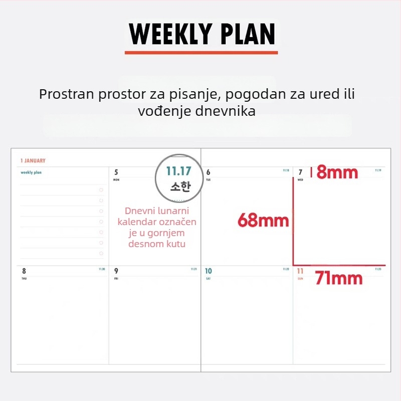 2026 godina konja: tjedni planer s PVC omotom, studentski mjesečni dnevnik