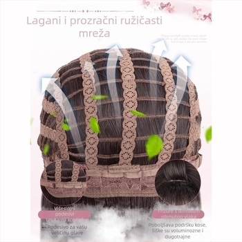 Potpuna perika za žene s dugom kovrčavom kosom, velikim valovima, prozračnim fringeom, kosom od proteinskog svile, strojno tkanje, prirodan izgled