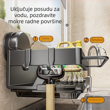 Nerđajući čelik kuhinjski zidni stalak s vakuumom za pričvršćivanje i košarom za sušenje krpa