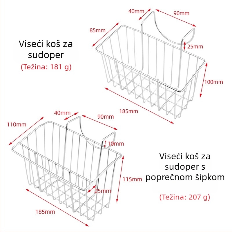 Nehrđajući čelični organizator za sudoper, dvostruki zidni nosač za odvodnu košaru i spužve