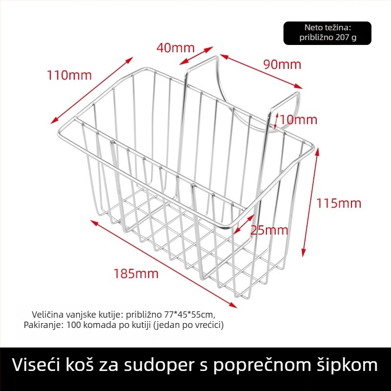 Nehrđajući čelični organizator za sudoper, dvostruki zidni nosač za odvodnu košaru i spužve