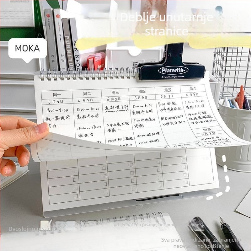 Bilježnica sa spiralnom vezom, tjedni planer i kalendar, 60 stranica, Dowling papir, kawaii japanski/korejski stil.
