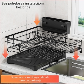 Stalak za suđe s odvodom – izvlačni, ispod sudopera, ugljični čelik, moderni jednostavnost (2025)