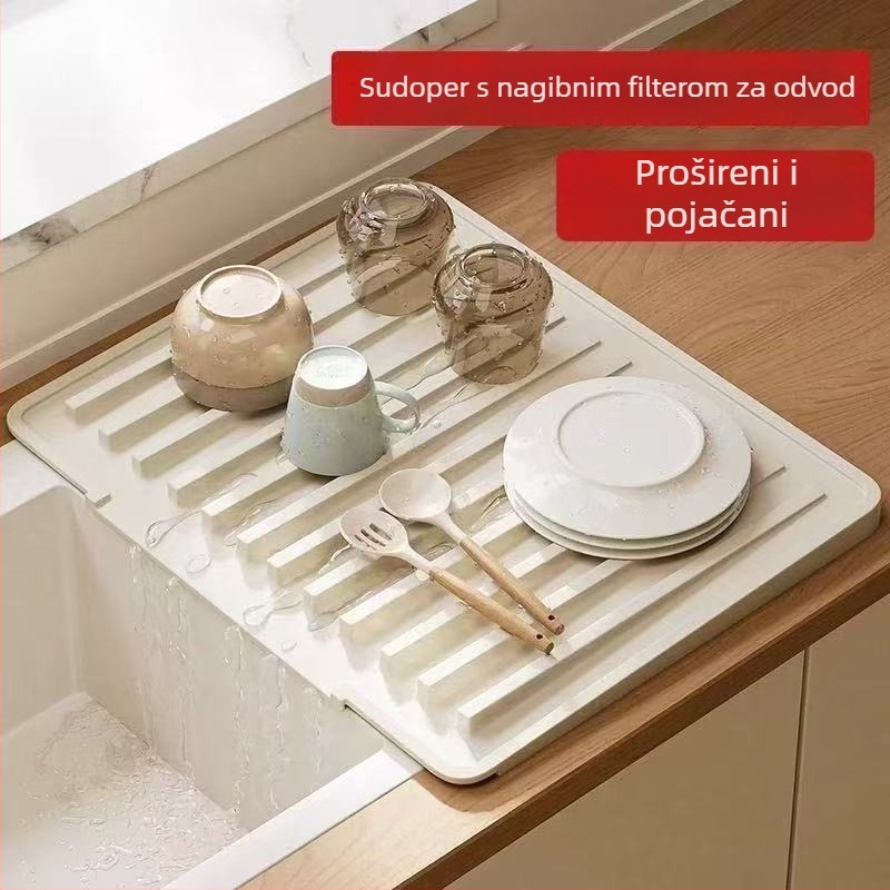 Plastični stalak za odvod u kuhinji s toplinskom izolacijskom podlogom i protivkliznom odvodnom tacom