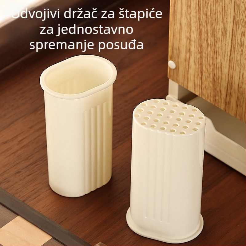 Zidni držač noževa i štapića s odvodnom pladnjem, vintage kuhinjski organizator od karbonske čelika, višestruka upotreba