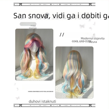 Duga kovrčava perika za žene, sa srednje razdvojenim pramenovima, vlakna otporna na toplinu, kapica s mehanizmom, prirodan izgled