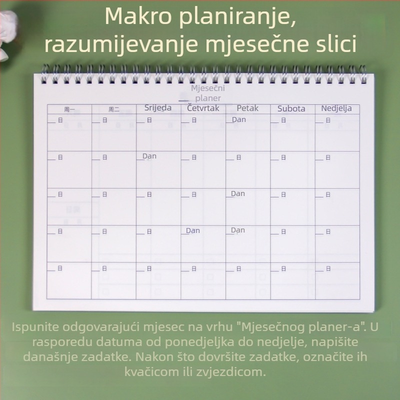 Bilježnica Gao xiaoqi s spiralnim uvezom i PP koricom, tjedni plan kalendar i todolist (Dowling papir; 50-100 stranica)