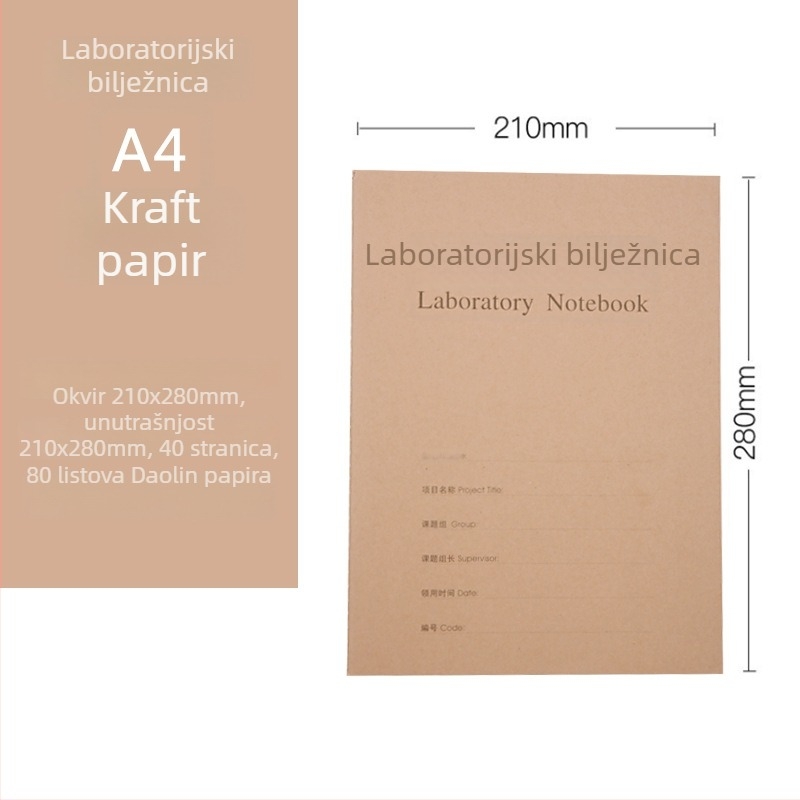 Zapisnik za kemijske laboratorijske izvještaje, žičano uvezan, Kraft naslovnica, Forest papir 80 g