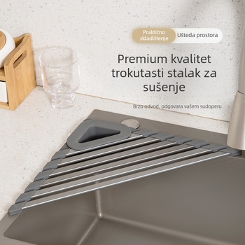 Stalak za odvod posuđa iznad sudopera — moderan minimalistički organizator za zdjele, pribor i spužvu