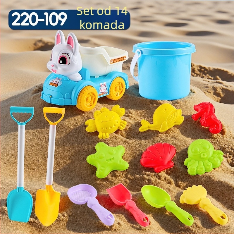 Set plaža igračaka s lopaticama za kopanje pijeska, plastičan, za djecu 4–6 godina, s vodnim igrama