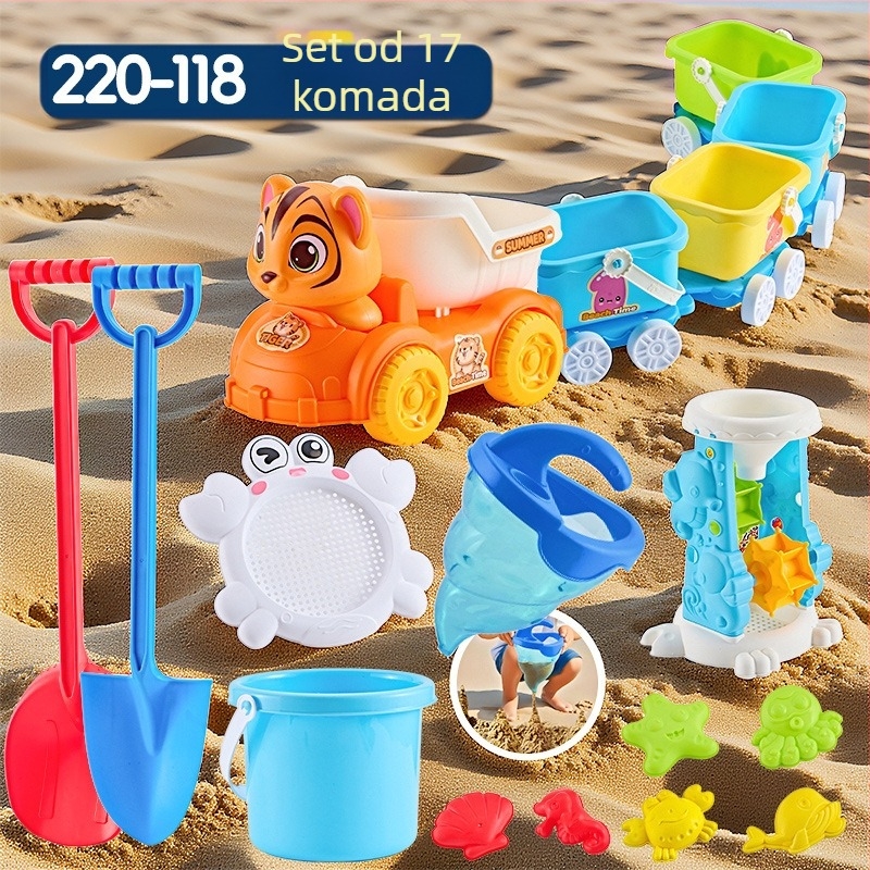 Set plaža igračaka s lopaticama za kopanje pijeska, plastičan, za djecu 4–6 godina, s vodnim igrama