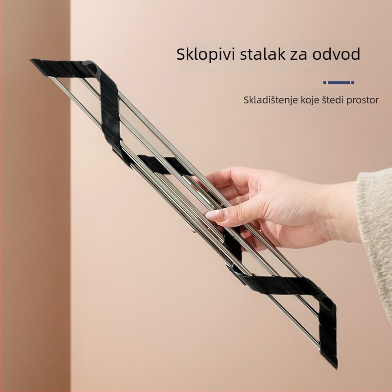 Sklopivi trokutasti stalak za sudoperu s odvodnim stalkom, držač za zdjele i štapiće, držač za spužvu i odvodna zavjesa