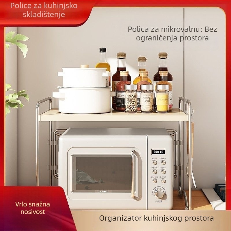 Kuhinjski regal za mikrovalnu pećnicu — željezna konstrukcija, polica na radnoj površini, bez ugradnje, od Jumei Furniture, lansiran 2025.