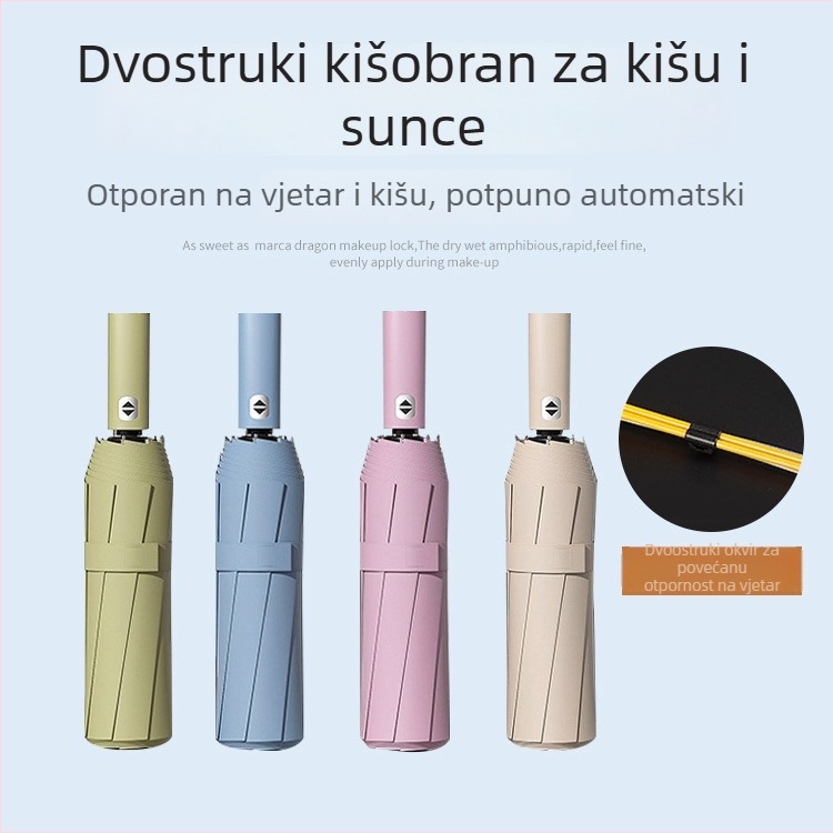 Ženski automatski sklopivi kišobran sa 24 rebara – kišobran s logom, UV zaštita UPF 40+, materijal 190T