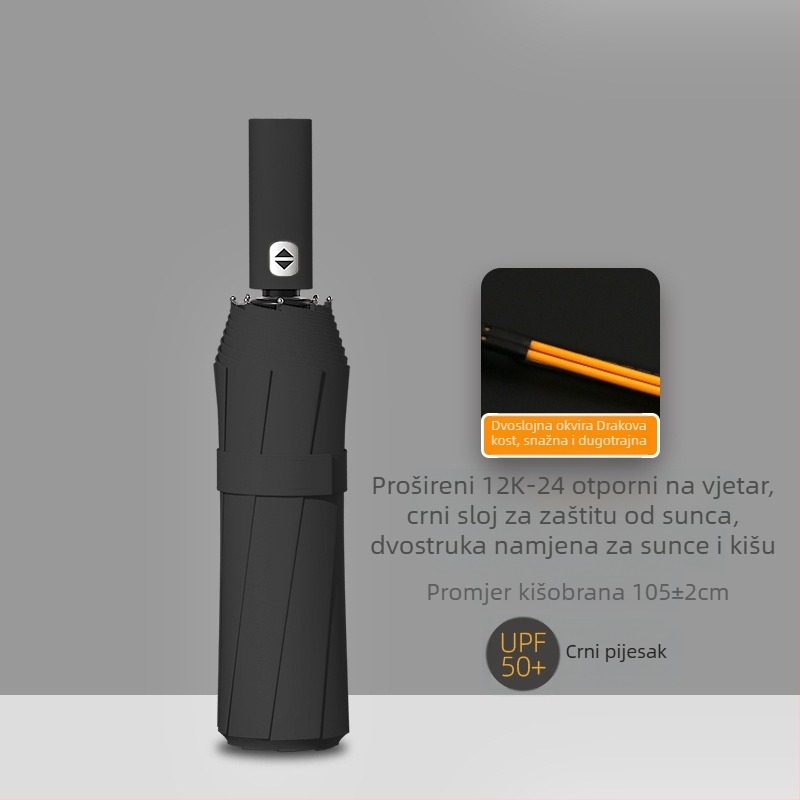 Ženski automatski sklopivi kišobran sa 24 rebara – kišobran s logom, UV zaštita UPF 40+, materijal 190T