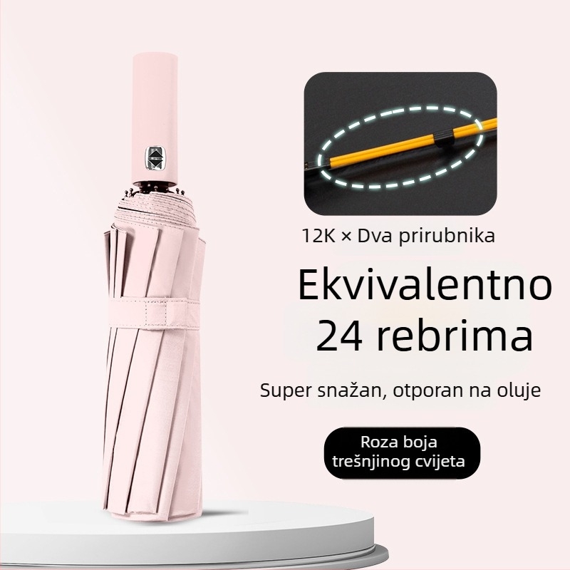 Ženski automatski sklopivi kišobran sa 24 rebara – kišobran s logom, UV zaštita UPF 40+, materijal 190T