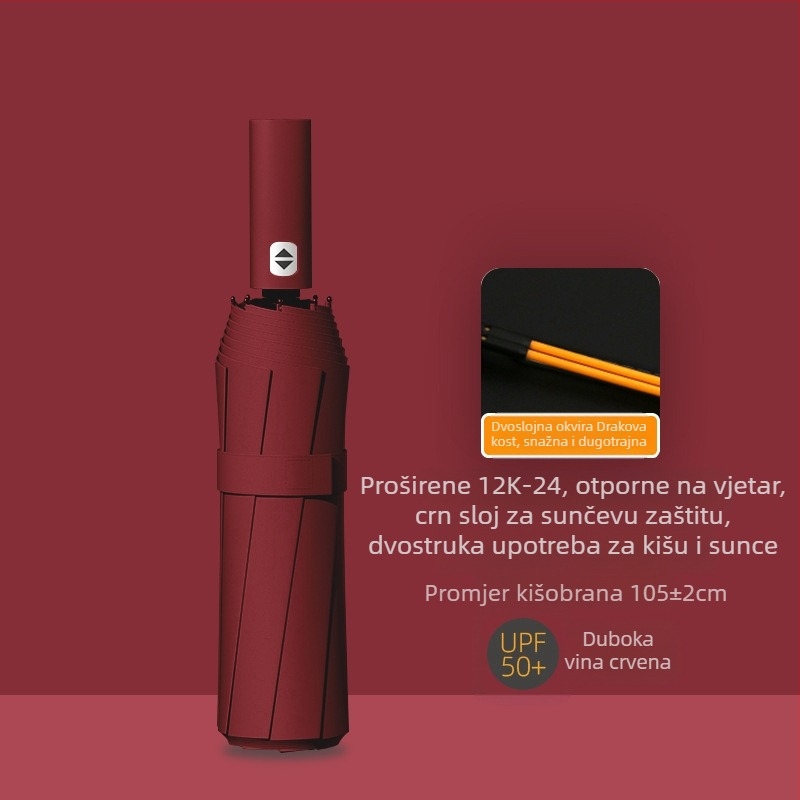 Ženski automatski sklopivi kišobran sa 24 rebara – kišobran s logom, UV zaštita UPF 40+, materijal 190T
