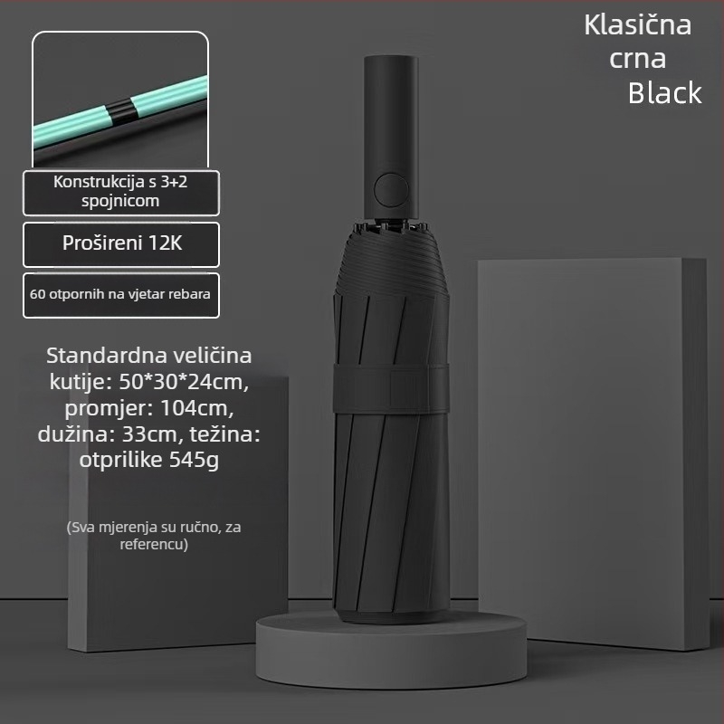 Ženski automatski sklopivi kišobran sa 24 rebara – kišobran s logom, UV zaštita UPF 40+, materijal 190T