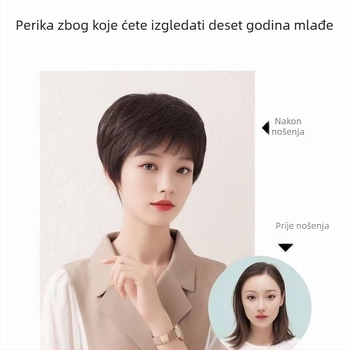 Ženska ručno heklana perika od 100% ljudske kose, kratka, visokokvalitetna, lagana i prozračna