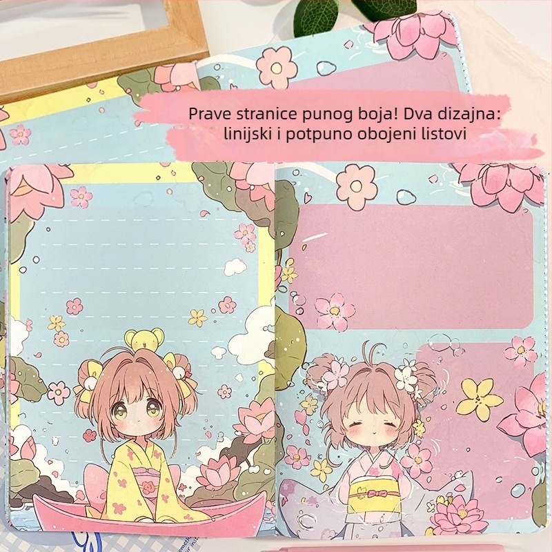 Bilježnica s dizajnom inspiriranim Sakura, šivano povez, stranice od sirovog drvnog celuloznog papirja, 100–200 stranica, mladi kreativni stil