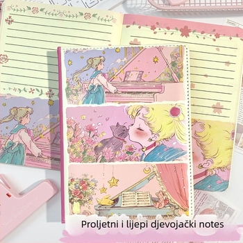 Bilježnica s kožnom presvlakom od umjetne kože, spiralno povezivanje, 96 ilustriranih stranica, japansko-korejski kawaii stil