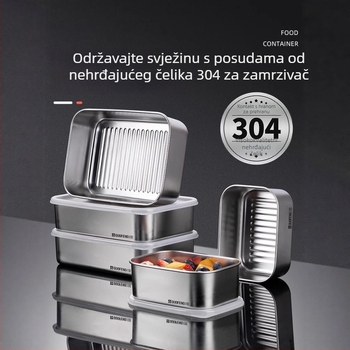 Kutija za hranu od 304 nehrđajućeg čelika, zatvara se, kvadratnog oblika, s dijelnim pretincem, kutija za ručak/bento, kutija za knedle